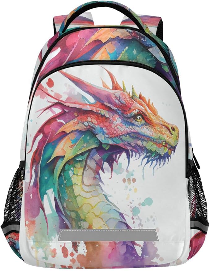 Watercolor Dragon Backpack for Boys Girls Elementary School Bag Kids Bookbag Travel Rucksack