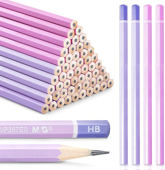 M&G 50 Pcs Hexagon Colored Pencils for Kids, Pink Unsharpened HB Pencils Graphite Wood Pencils with smooth writing for School, Office Supplies, Painting, Sketching, Weddings, Party