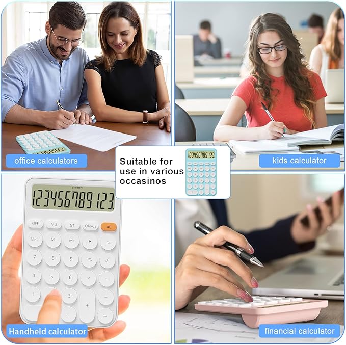 Cute Calculators Desktop Size 6.3 * 4.3in/16 * 11cm, DECKLIT Battery 12 Digit Desk Calculator Extra Large LCD Display, Great Desktop Calculator Big Buttons, 15°Tilt Screen for Kids Calculator(Pink)