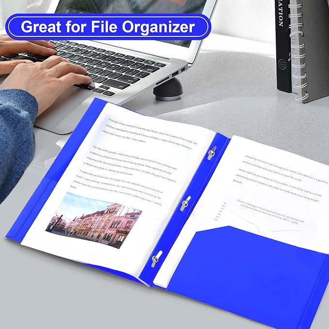 SUIN Plastic Project-Folders with 2 Pockets & 3 Prong, Bulk Pack Project File-Folder for US Letter Size Papers, Ideal for School & Office, Assorted Pastel Colors (Blue)