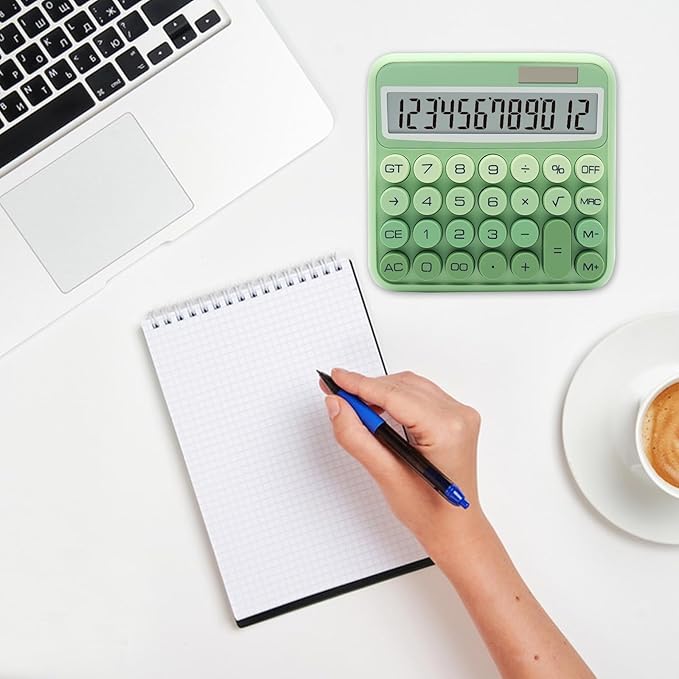 Standard 12 Digit Calculator with Large LCD Display and Big Buttons - Gradient Green Office Accessories for Women, School, Home, Business