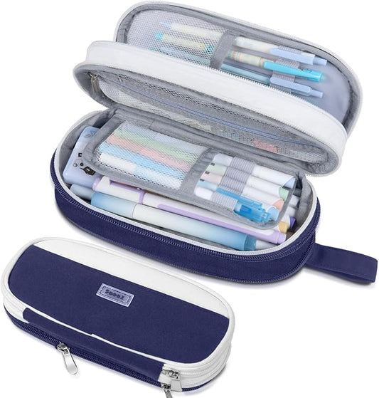 Sooez Large Pencil Case, Expandable Pencil Bag with 5 Compartments, Big Capacity Canvas Pencil Pouch Organizer with Zipper, Portable Stationery Pen Bag, Cute Aesthetic School Supplies For Teen Girls