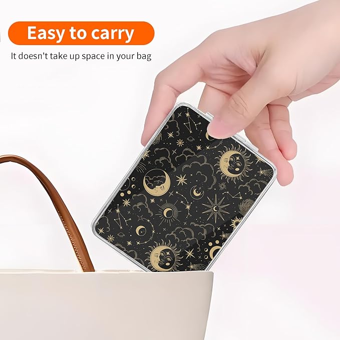 Compact Pocket Mirror, Cute Travel Mini Mirror with Magnification, Foldable Double-Sided Portable Cosmetic Mirror for Men, Women Sun and Moon