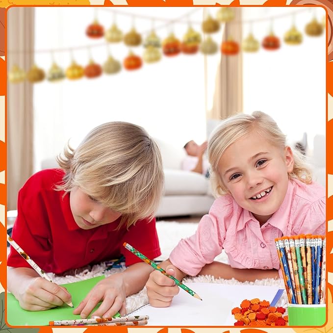 JULMELON 72PCS Fall Party Favors Set, 36PCS Autumn Pencils with 36PCS Pumpkin Maple Leaf Erasers, Pencils for Thanksgiving Holiday Party Reward Supplies
