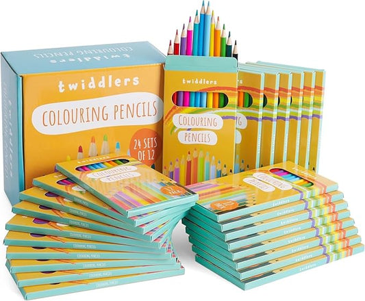 THE TWIDDLERS 24 Pack of 12 Colored Pencils Bulk, 288 Count, Pre-sharpened Mini Coloring Pencils for Kids, Back to School Supplies for Teachers, Classroom Prizes, Party Bag Fillers