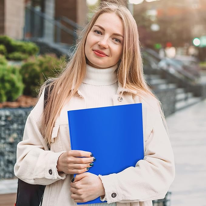 ViVin 12 Pack Heavy Duty Plastic Folders, 2-Pocket Poly File Plastic Folders with 3-Prong Fasteners, Fits 8-1/2" x 11" Letter Size Paper, for Home/School/Office (Blue)