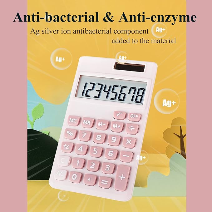 Basic Calculator, Desktop Cute Pocket Size Mini Calculators for School, Office, Home (Pink)