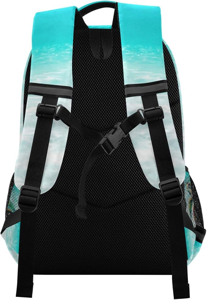 Sea Turtle Teal Backpack for Boys Girls Elementary School Bag Kids Bookbag Travel Rucksack