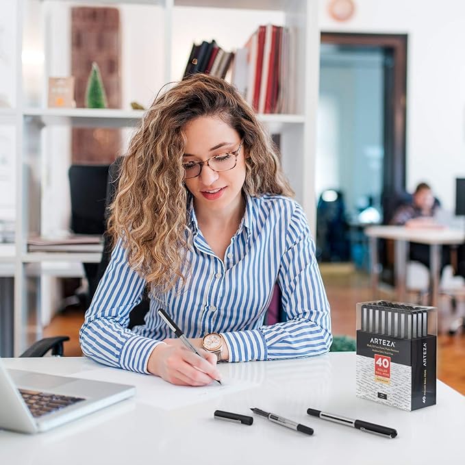 ARTEZA Rollerball Pens, Pack of 40 – Black Ink Fine Point Pens with 0.7 mm Tip for Journaling, Notetaking, Office Work, and Everyday Writing