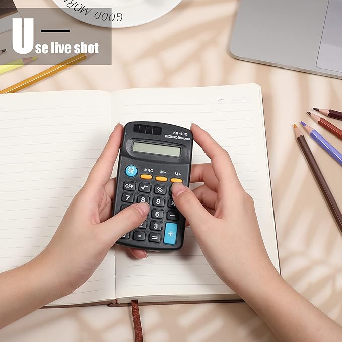 12 Pieces Pocket Size Mini Calculators Handheld Angled 8-Digit Display Calculators Basic Standard Small Accounting Desktop Supplies for Office School and Home