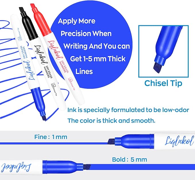 Dry Erase Markers Bulk 160 Pack 3 Assorted Colors, Chisel Tip Whiteboard Markers for Home School and Office，Pens of 80 Black 40 Red and 40 Blue.