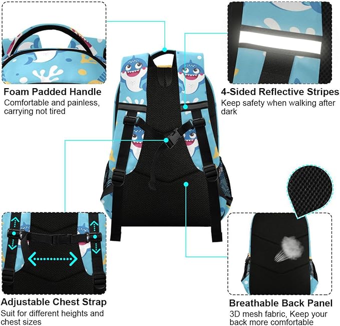 Cute Shark Backpack for Boys Girls Elementary School Bag Kids Bookbag Travel Rucksack