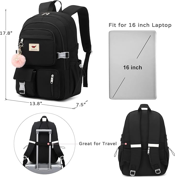 LXYGD Laptop Backpack 15.6 Inch Kids Elementary Middle High School Bag College Backpacks Anti Theft Travel Back Pack Large Bookbags for Teens Girls Women Students (Black)