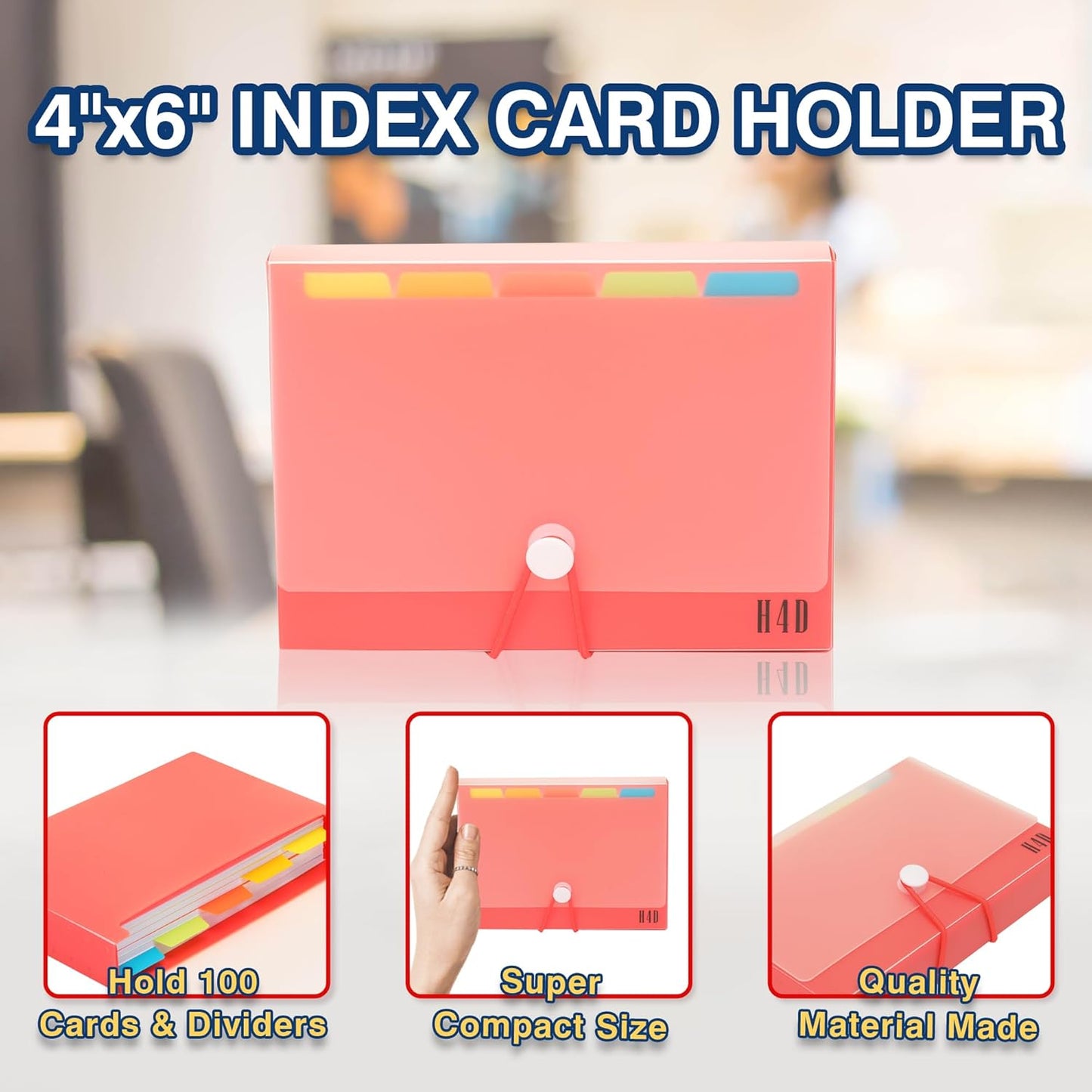 H4D 4x6 Index Card Case with 100 Heavyweight Ruled Index Cards and Dividers, Red