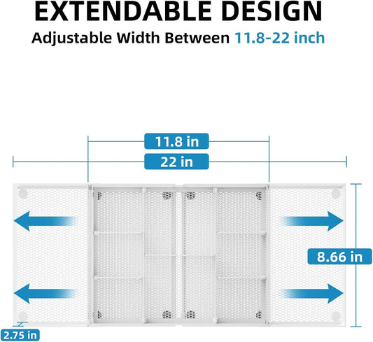 Marbrasse Expandable Desk Drawer Organizer, Mesh Drawer Organizer Tray with 10 Adjustable Compartments, Desk Organizers and Accessories for Office Supplies (Longer Expandable Drawer Organizer-W)