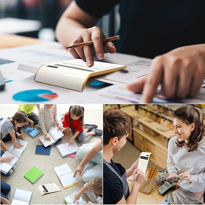 Gold Calculator, 10 Digits Solar Battery Basic, Dual Powered Desktop Calculator, Tilted LCD Display, Inclined Design Slim Desk Calculator