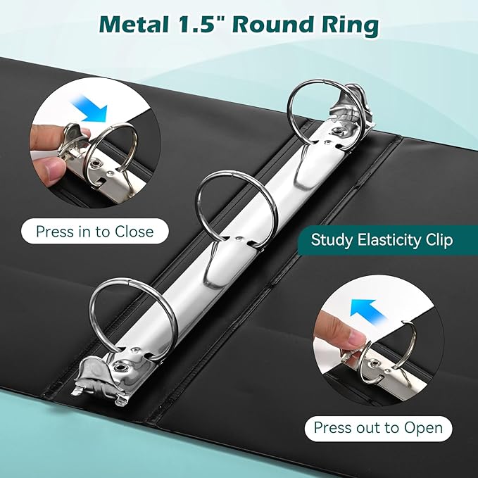 3 Ring Binder 1.5 Inch 6 Pack, 1-1/2" Clear View with Round Rings, PVC-Free,Holds for 325 Sheets 8.5X 11 US Letter Size Paper, Durable Black Perfect for Office,School and Home