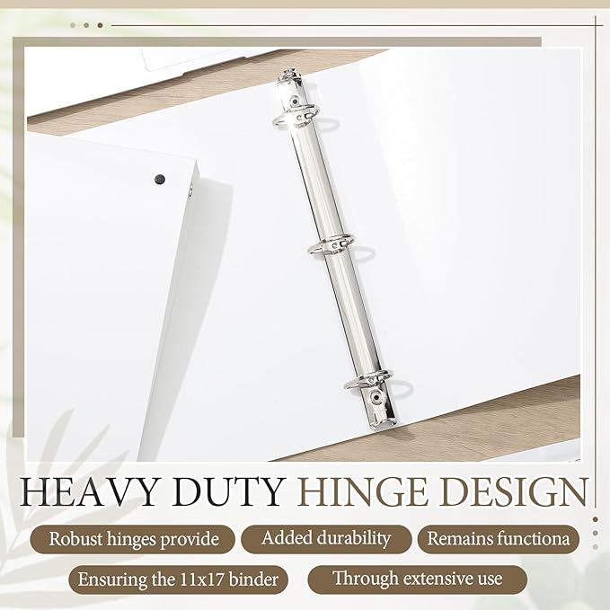 4 Pcs 11 x 17 Inch 3 Ring Binders 1.5 Inch Rings Heavy Duty View Plastic Flexible D Ring Binders Economy Holds 11" x 17" Paper for Artwork Blueprints, Office, Home, Work Places(White)