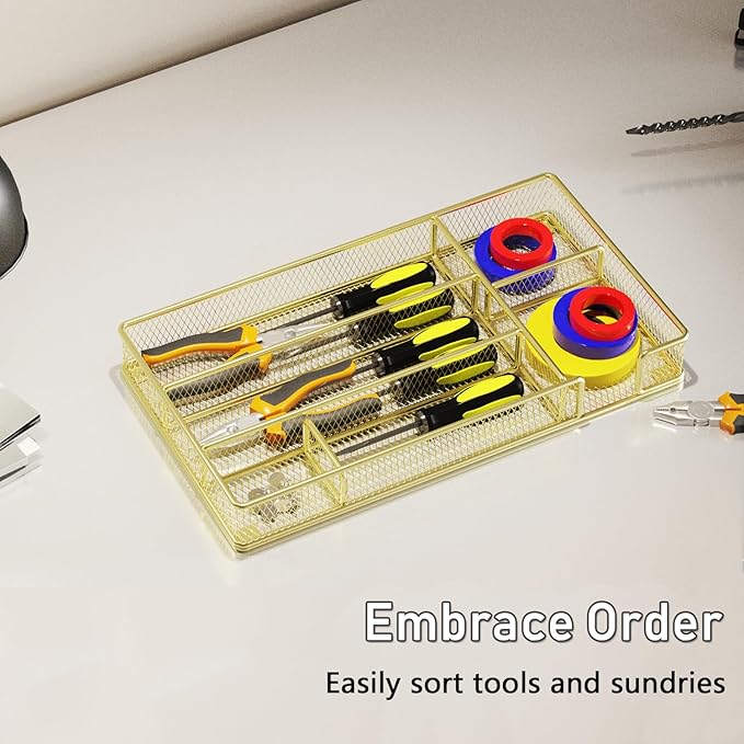 Desk Drawer Organizer Tray, Office Drawer Organizer, Desk Accessories & Workspace Organizers, Suitable for Tools, Pencils, Office Supplies Storage (Gold)
