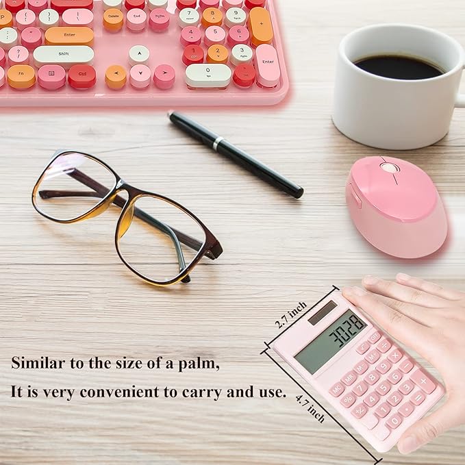 Basic Calculator, Desktop Cute Pocket Size Mini Calculators for School, Office, Home (Pink)