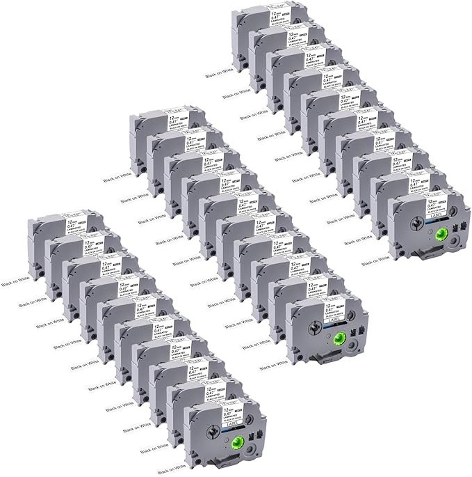 30-Pack Label Maker Tape 12mm 0.47 Laminated White TZe-231 Replacement for Brother P Touch Printer PTD210 PTH110 PTD220 PTD400, TZe TZ Tape 1/2inchx26.2ft