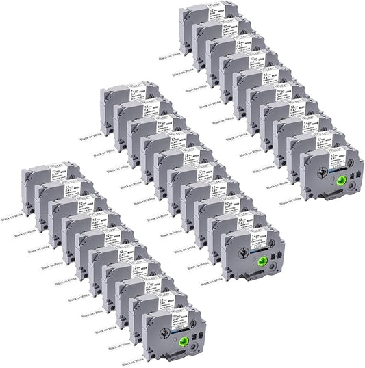 30-Pack Label Maker Tape 12mm 0.47 Laminated White TZe-231 Replacement for Brother P Touch Printer PTD210 PTH110 PTD220 PTD400, TZe TZ Tape 1/2inchx26.2ft