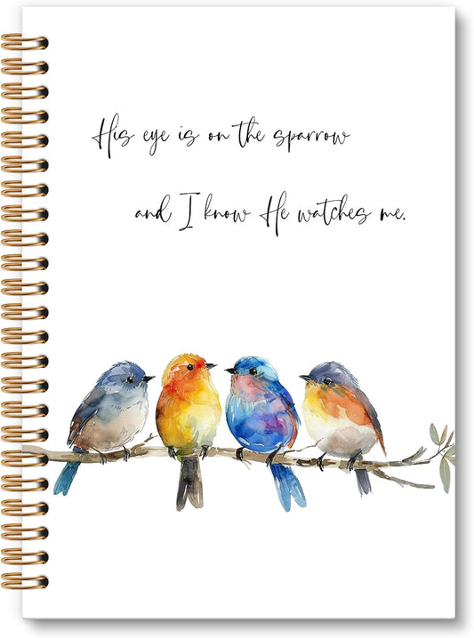 Christian Bird Sparrow Notebook Journal, Rustic Spring Bird Spiral Notebook, Sparrow Watching Notebooks Gifts for Birds Lovers Women Men, Birds Themed School Office Supplies, 6x8.2In