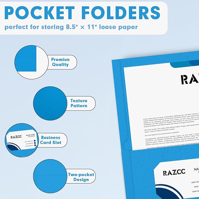 Two Pocket Folders, 75 Pack, Letter Size, Blue