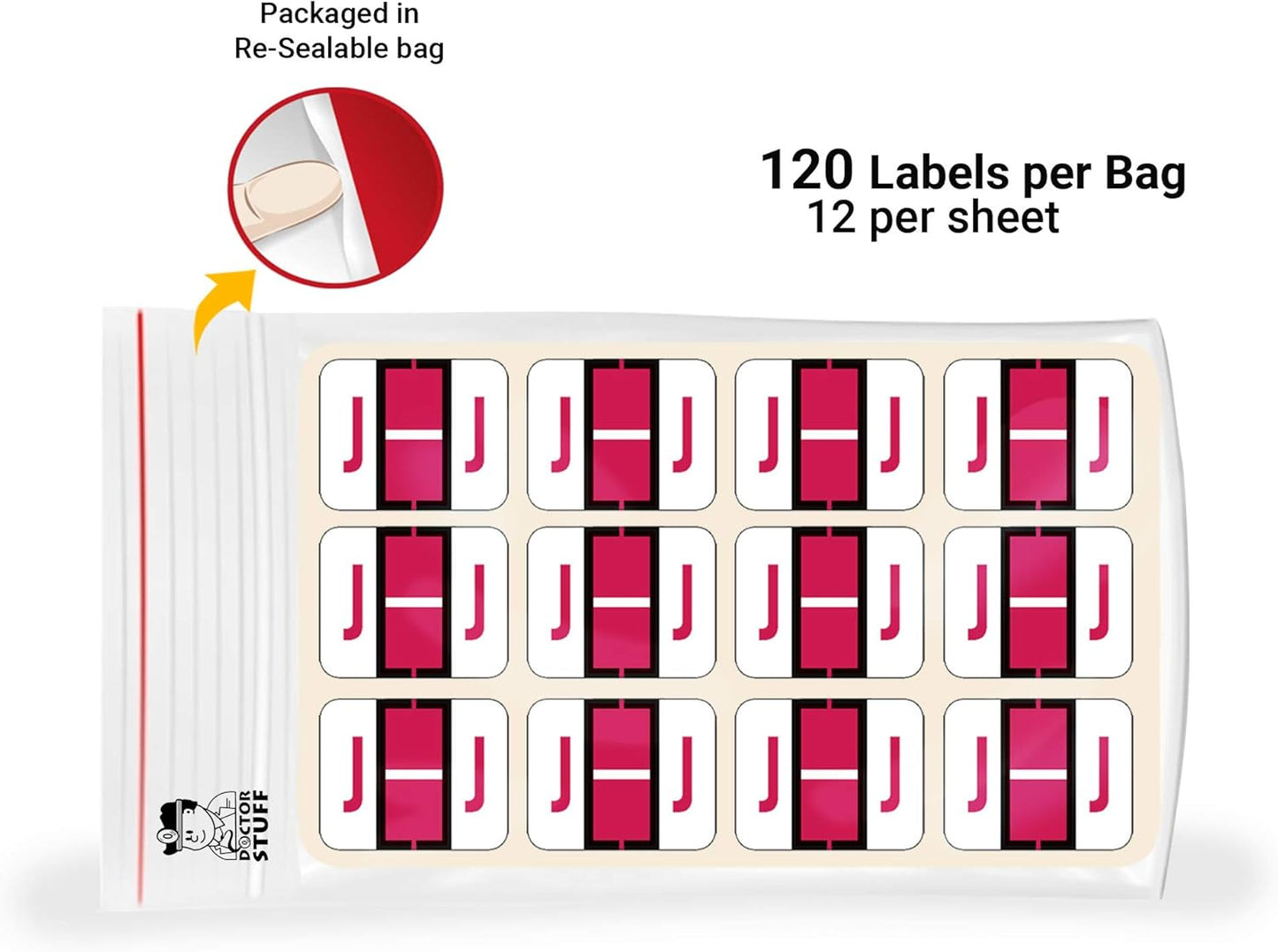 Doctor Stuff - File Folder Labels, Alphabet Letter J Stickers, Compatible with Smead BCCR/BCCS - TPAM Series Alpha Stickers Red, 1" x 1-1/4", 120 Labels per Package