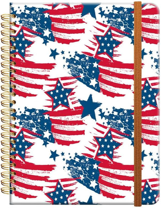 Ruled Spiral Writing Notebook,A5 Hardcover Lined College Journal for Women Girl,Strong Twin-Wire Binding with Premium Paper,8.4" X 6",Perfect for School,Office(4th of july American Flag)