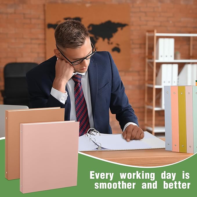 Ctosree 10 Pack Colored 3 Ring Binder with 2 Pockets Hardcover Loose Leaf Binder for Women Men Teacher Student School Office Home Supplies, Fits 11 x 8.5 Size Paper, 10 Colors(1",Simple Color)