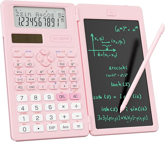 Scientific Calculators for School with Notepad, ROATEE Pink Cute School Supplies for Girls Middle and High School Stuff for Student, 240 Functions 82 MS Foldable 2-Line Display Solar and Battery Power