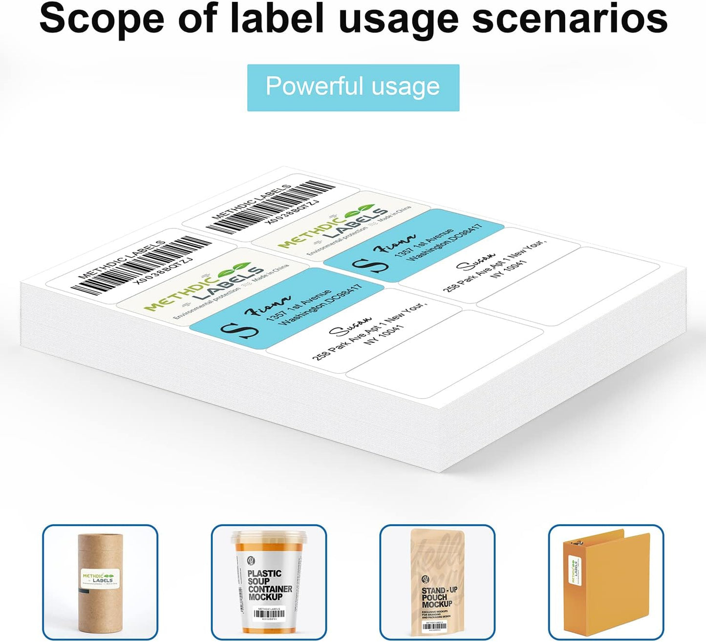 Methdic Shipping Labels 2"×4" 1000 Labels Sticker Paper for Laser/Ink Jet Printer Mailing Labels 8.5"×11" White 10 per Sheet