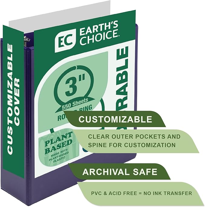 Samsill Plant-Based 3 Inch Durable Round Ring, Made in USA, View Binder, Eco-Friendly, USDA Certified Biobased, Single, Violet