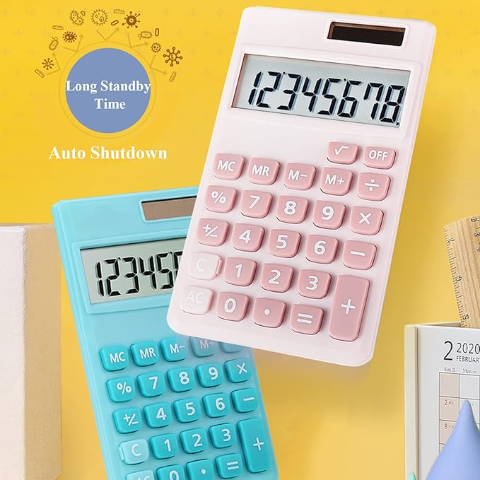 Basic Calculator, Desktop Cute Pocket Size Mini Calculators for School, Office, Home (Pink)