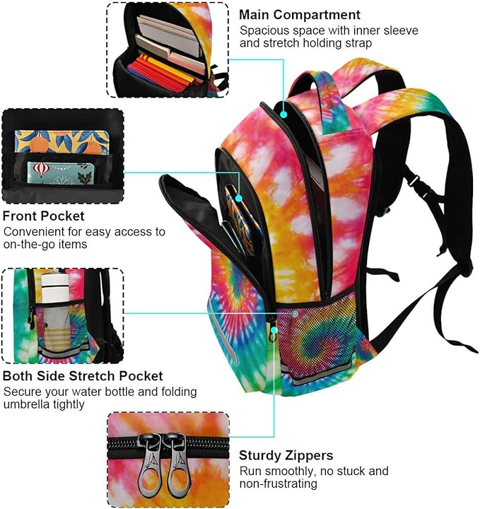 Tie Dye Rainbow Kids Backpack Girls Boys Elementary School Bookbag Travel Rucksack Laptop Bag