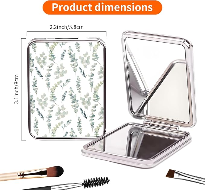 Compact Pocket Mirror, Cute Travel Mini Mirror with Magnification, Foldable Double-Sided Portable Cosmetic Mirror for Men, Women Green Leaf