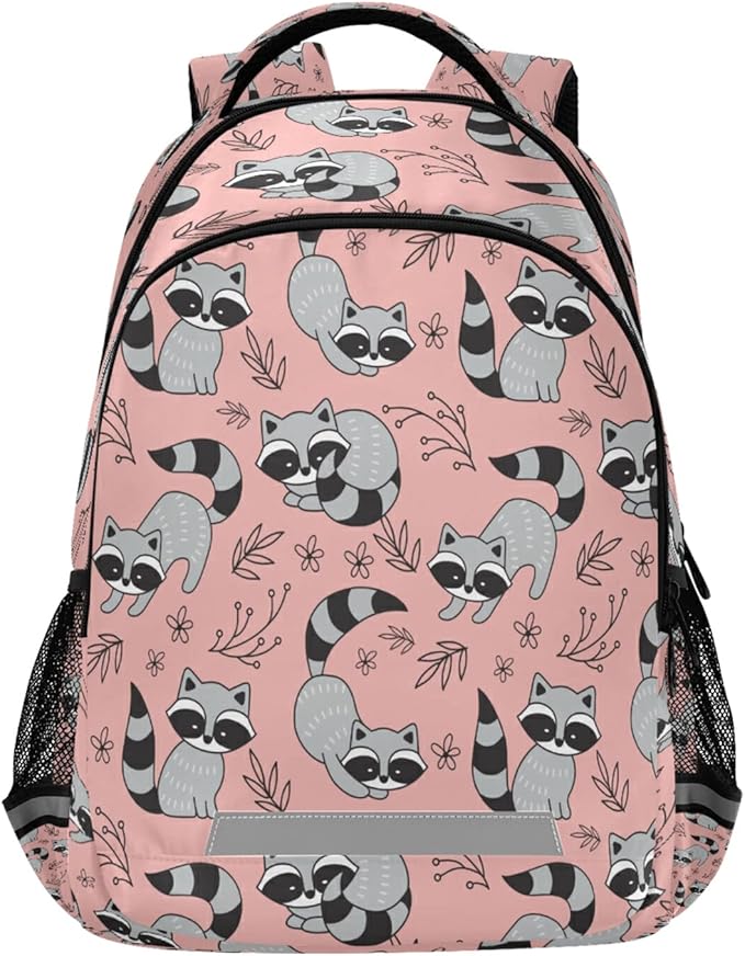 Cute Racoon Backpack for Girls Kids Boys School Bookbags,Student Laptop Backpack Carrying Bag Casual Lightweight Travel Sports Day Packs