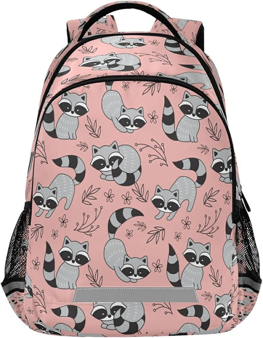 Cute Racoon Backpack for Girls Kids Boys School Bookbags,Student Laptop Backpack Carrying Bag Casual Lightweight Travel Sports Day Packs