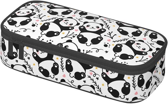 Cute Panda Large Pencil Case With Zipper Compartments Stationery Pencil Bag For Kids Teens Students School Supplies