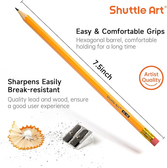 Shuttle Art Wood-Cased #2 HB Pencils, 350 Pack Sharpened Yellow Pencils with Erasers, Bulk Pack Graphite Pencils for School and Teacher Supplies, Writing, Drawing and Sketching