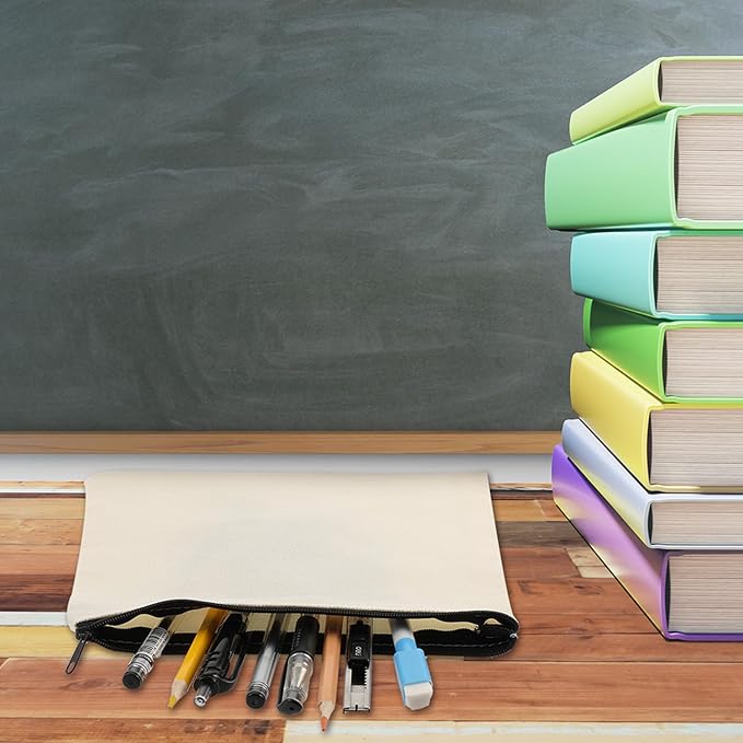 Shappy 20 Pcs Canvas Zipper Pouch Bags Pencil Pouch Canvas Makeup Bags Blank Pencil Case Cotton Cosmetic Case for Travel DIY Craft (7.87 x 5.70 Inches,M)