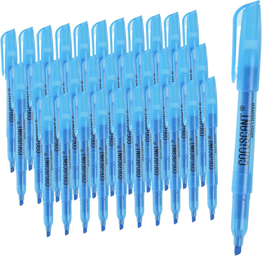 coruscant Blue Highlighters Bright Colors,32 Packs, Chisel Tip Marking, Quick Drying,No Bleed for Teacher Kids Organizing and Coloring in the Home, School, Office