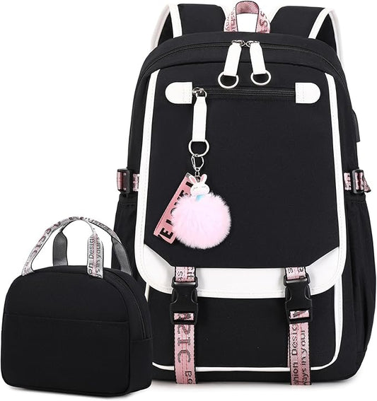 Bevalsa School Backpack for Girls, Backpack with Lunch Box & Pen Case, Bookbag for Girls Kids Elementary Middle High School Student 21L Children Schoolbag