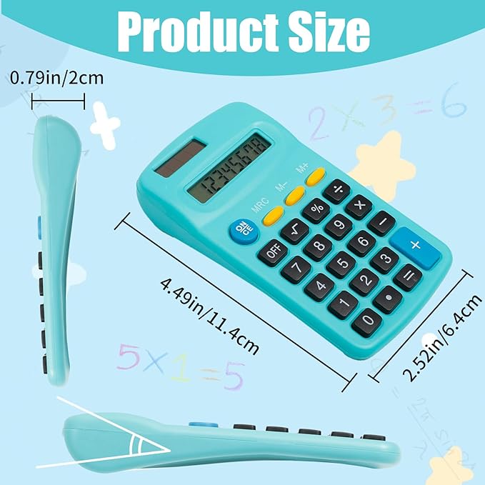 36 Pack Pocket Calculators, Solar & Battery Powered Desktop Calculators, 8 Digit Display, Mini Size, for Students, Kids, School, Home, Office (6 Colors)