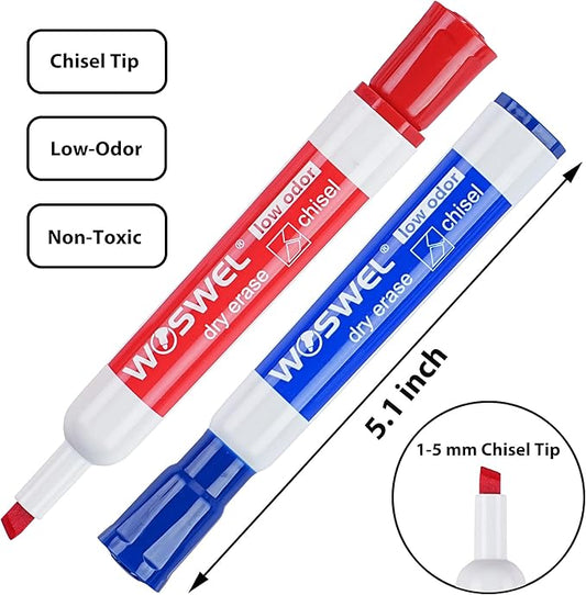Dry Erase Markers, Chisel Tip Whiteboard Markers, Low Odor Thick Dry Markers, 50 Bulk 5 Assorted Colors (Black/Blue/Red/Green/Purple) for Kids/Teachers, Classroom, Office & Home Use