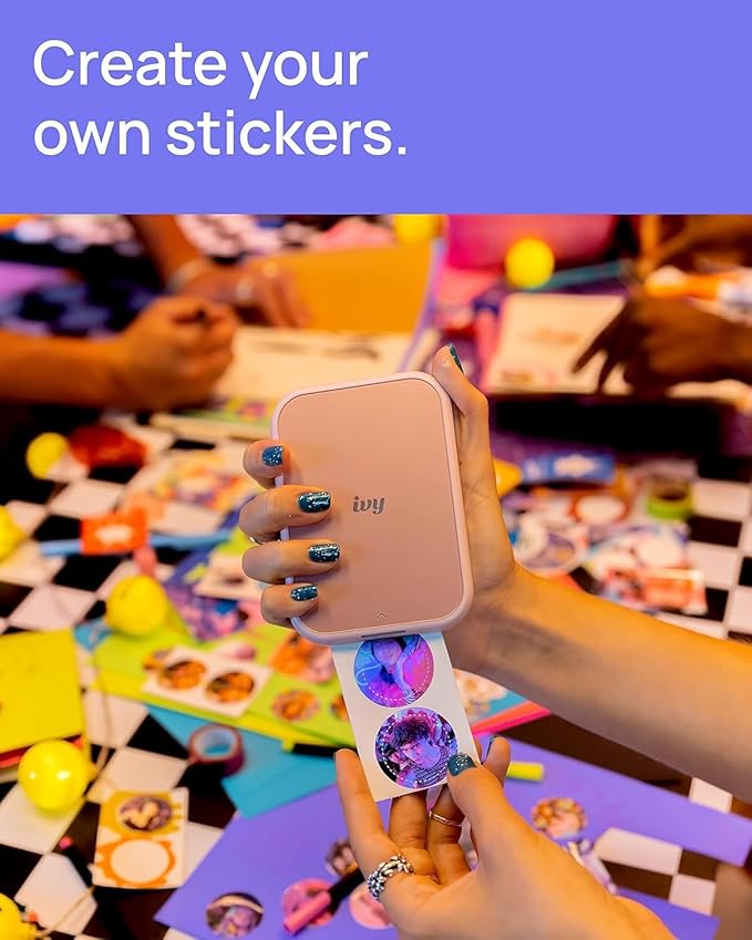 Canon Ivy 2 Mini Photo Printer (Blush Pink) - Bluetooth, Print from iOS & Android Devices, Bundle Incl. 110 Zink Sticky-Back Prints, LED Light Bar, Protective Case, and USB Cable