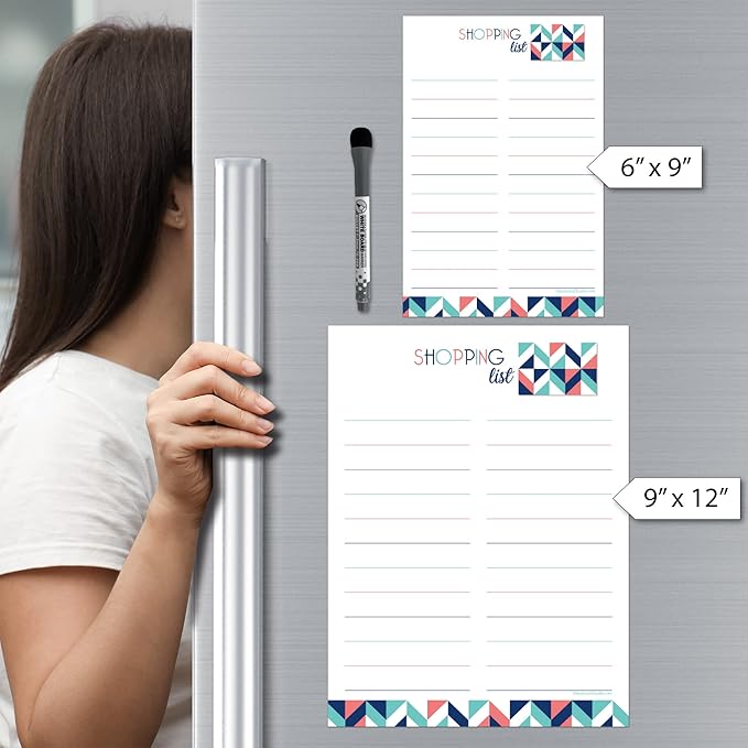 Dry Erase Shopping List Vinyl Sticker Decal Whiteboard by Glassboard Studio | Removable & Reusable | Magnetic Fine-Tip Marker Included (9 x 12 inches, Geometric)