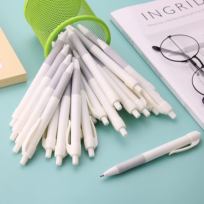 deegtran 50 Pack White Barrels Retractable Black Ink Fine Point Smooth Writing No Smear Gel Pens, 0.7MM