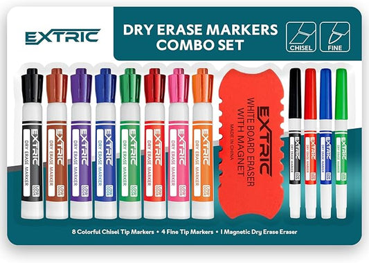 Dry Erase Markers, Whiteboard Markers, Dry Erase Markers Fine Tip and Chisel Tip, Bundle of White Board Markers Dry Erase, Thick and Fine Tip Dry Erase Markers and Dry Erase Eraser, Whiteboard Eraser